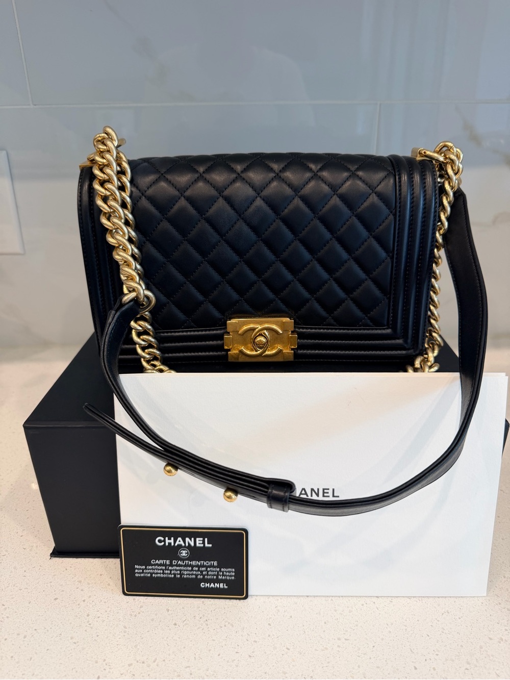CHANEL Black LeBoy shoulder Bag with Gold Hardware